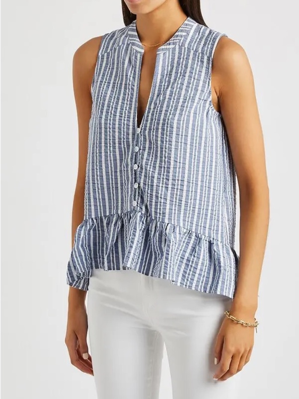 NWT - Antonina Sleeveless Blue & White Striped Shirt (XL)
